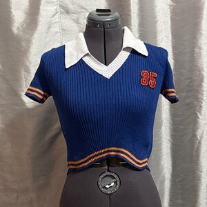 SHEIN Blue Knit Top with White Trim